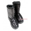 Black Sparkle Sequins Posh Children Boots B-6 Black 